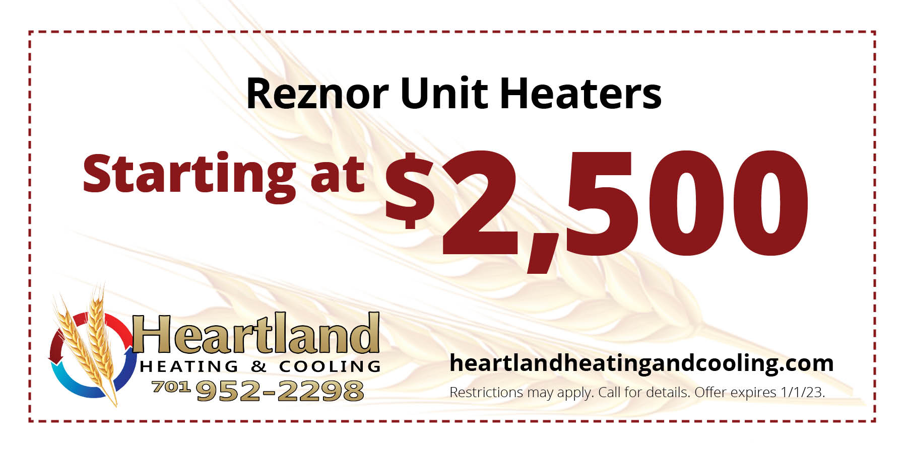 Reznor unit heaters starting at